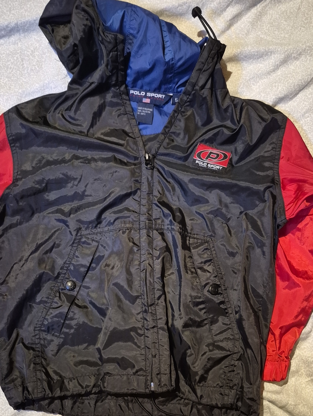 Polo by Ralph Lauren Black Hooded Windbreaker with Red Sleeves